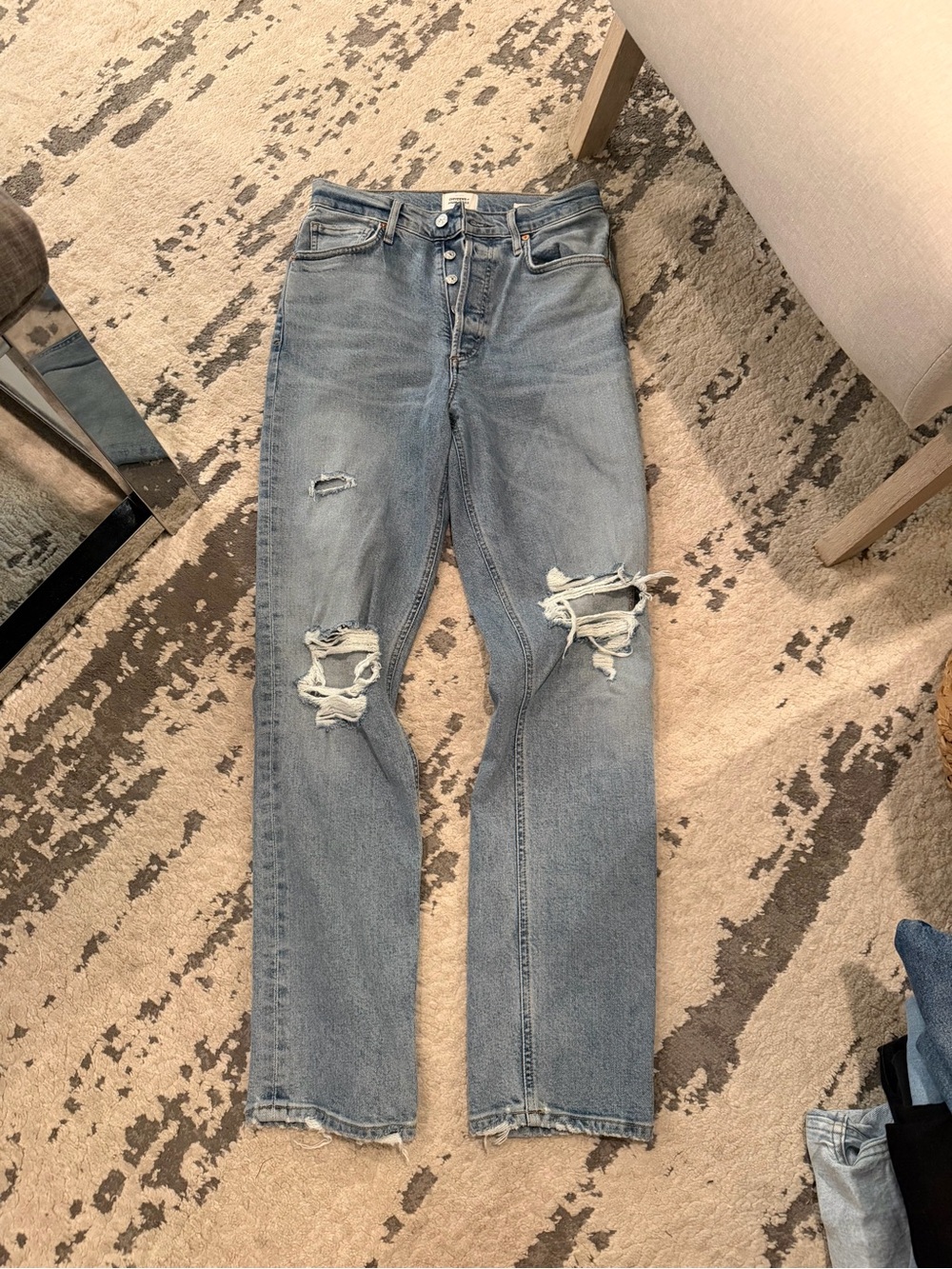 Citizens Of Humanity Light Blue Distressed Straight Jeans